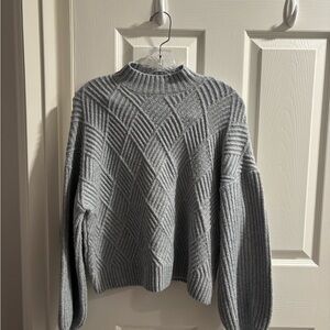 Forever 21 Gray Cowl Neck Sweater with Geometric Ribbed Pattern